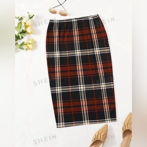 SHEIN Clasi plaid pattern midi skirt